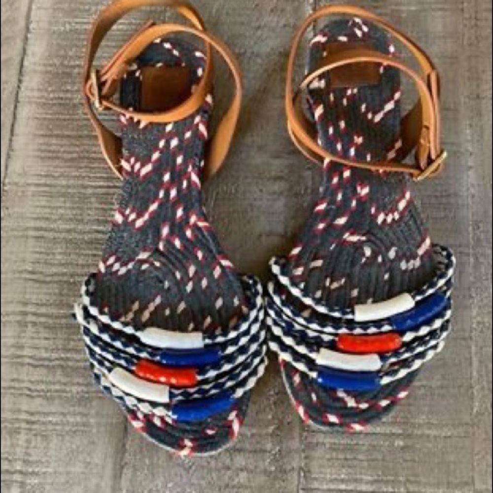 Tory Burch red white and blue rope sandals
